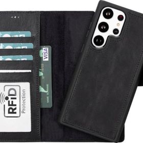 Plm RST1 Samsung Galaxy S23 Ultra Uyumlu Siyah Deri Cüzdanlı Kılıf