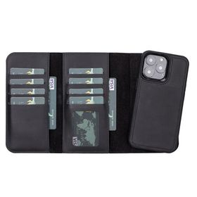 Plm Santa G1 Siyah Apple iPhone 13 Pro Uyumlu Deri Cüzdanlı Kılıf
