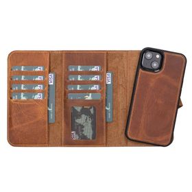 Plm Santa G19 Taba Apple iPhone 13 Uyumlu Deri Cüzdanlı Kılıf