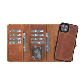 Plm Santa G19 Taba Apple iPhone 13 Uyumlu Deri Cüzdanlı Kılıf