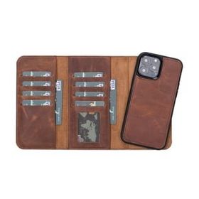 Plm Santa G2 Apple iPhone 13 Pro Max Uyumlu Kahve Deri Cüzdanlı Kılıf