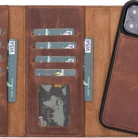 Plm Santa G2 Apple iPhone 13 Pro Max Uyumlu Kahve Deri Cüzdanlı Kılıf