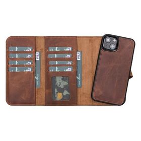 Plm Santa G2 Kahve Apple iPhone 13 Mini Uyumlu Deri Cüzdanlı Kılıf