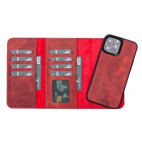 Plm Santa G4 Kırmızı Apple İphone 13 Pro Max Uyumlu Deri Cüzdanlı Kılıf