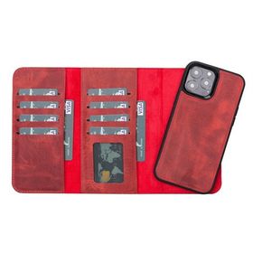 Plm Santa G4 Kırmızı Apple İphone 13 Pro Max Uyumlu Deri Cüzdanlı Kılıf