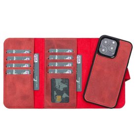 Plm Santa G4 Kırmızı Apple iPhone 13 Pro Uyumlu Deri Cüzdanlı Kılıf