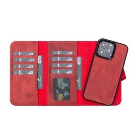 Plm Santa G4 Kırmızı Apple iPhone 13 Pro Uyumlu Deri Cüzdanlı Kılıf