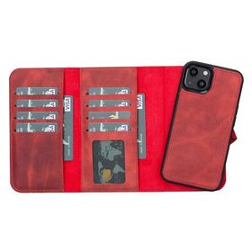 Plm Santa G4 Kırmızı Apple iPhone 13 Uyumlu Deri Cüzdanlı Kılıf