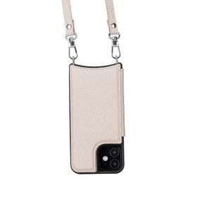 Plm UFW ERC3 Apple iPhone 12 Mini Uyumlu Bej Deri Askılı Kılıf