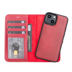 Plm V4EF Kırmızı Apple iPhone 13 Mini Uyumlu Deri Cüzdanlı Kılıf