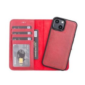 Plm V4EF Kırmızı Apple iPhone 13 Mini Uyumlu Deri Cüzdanlı Kılıf