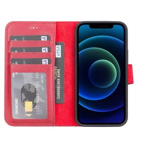 Plm V4EF Kırmızı Apple iPhone 13 Mini Uyumlu Deri Cüzdanlı Kılıf