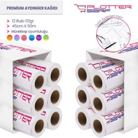 PlotterSarf Plotter Aydınger 112 gr Rulo 45 cm x 50 mt 12 Rulo Çizim Kağıdı
