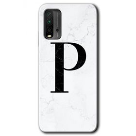 Poco M3 Beyaz Mermer Desenli P Harfi Baskılı Uyumlu Silikon Kılıf