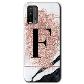 Poco M3 Pembe Mermer Desenli F Harfi Baskılı Uyumlu Silikon Kılıf