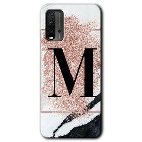 Poco M3 Pembe Mermer Desenli M Harfi Baskılı Uyumlu Silikon Kılıf
