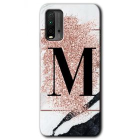 Poco M3 Pembe Mermer Desenli M Harfi Baskılı Uyumlu Silikon Kılıf