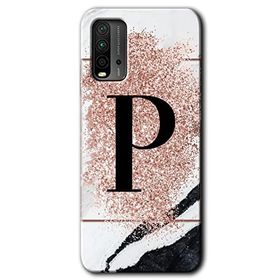 Poco M3 Pembe Mermer Desenli P Harfi Baskılı Uyumlu Silikon Kılıf