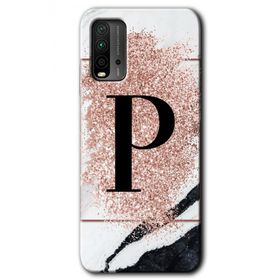 Poco M3 Pembe Mermer Desenli P Harfi Baskılı Uyumlu Silikon Kılıf