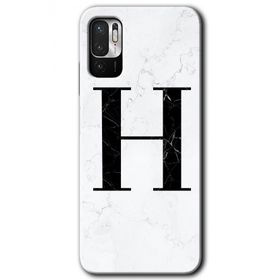 Poco M3 Pro Beyaz Mermer Desenli H Harfi Baskılı Uyumlu Silikon Kılıf