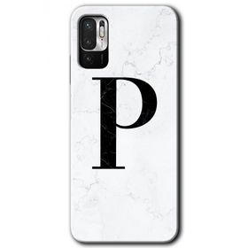Poco M3 Pro Beyaz Mermer Desenli P Harfi Baskılı Uyumlu Silikon Kılıf
