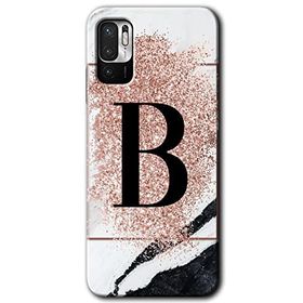 Poco M3 Pro Pembe Mermer Desenli B Harfi Baskılı Uyumlu Silikon Kılıf