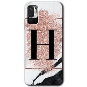 Poco M3 Pro Pembe Mermer Desenli H Harfi Baskılı Uyumlu Silikon Kılıf