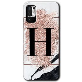 Poco M3 Pro Pembe Mermer Desenli H Harfi Baskılı Uyumlu Silikon Kılıf