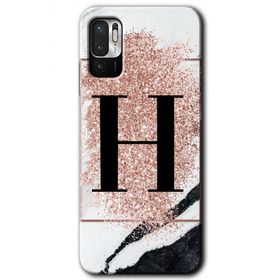 Poco M3 Pro Pembe Mermer Desenli H Harfi Baskılı Uyumlu Silikon Kılıf