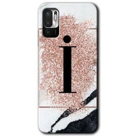 Poco M3 Pro Pembe Mermer Desenli İ Harfi Baskılı Uyumlu Silikon Kılıf