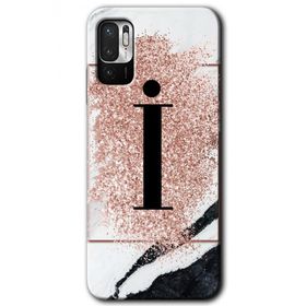 Poco M3 Pro Pembe Mermer Desenli İ Harfi Baskılı Uyumlu Silikon Kılıf