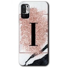 Poco M3 Pro Pembe Mermer Desenli İ Harfi Baskılı Uyumlu Silikon Kılıf