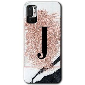 Poco M3 Pro Pembe Mermer Desenli J Harfi Baskılı Uyumlu Silikon Kılıf