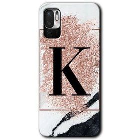 Poco M3 Pro Pembe Mermer Desenli K Harfi Baskılı Uyumlu Silikon Kılıf