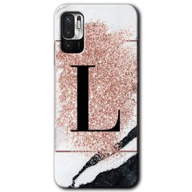 Poco M3 Pro Pembe Mermer Desenli L Harfi Baskılı Uyumlu Silikon Kılıf