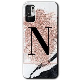 Poco M3 Pro Pembe Mermer Desenli N Harfi Baskılı Uyumlu Silikon Kılıf