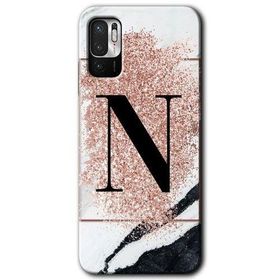 Poco M3 Pro Pembe Mermer Desenli N Harfi Baskılı Uyumlu Silikon Kılıf