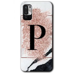 Poco M3 Pro Pembe Mermer Desenli P Harfi Baskılı Uyumlu Silikon Kılıf