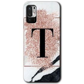 Poco M3 Pro Pembe Mermer Desenli T Harfi Baskılı Uyumlu Silikon Kılıf