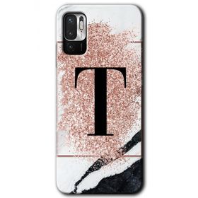 Poco M3 Pro Pembe Mermer Desenli T Harfi Baskılı Uyumlu Silikon Kılıf