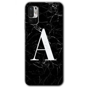Poco M3 Pro Siyah Mermer Desenli A Harfi Baskılı Uyumlu Silikon Kılıf
