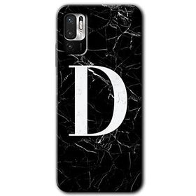Poco M3 Pro Siyah Mermer Desenli D Harfi Baskılı Uyumlu Silikon Kılıf
