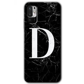 Poco M3 Pro Siyah Mermer Desenli D Harfi Baskılı Uyumlu Silikon Kılıf