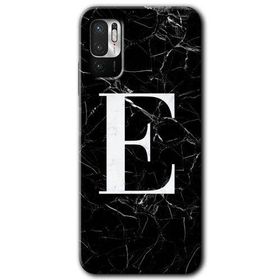 Poco M3 Pro Siyah Mermer Desenli E Harfi Baskılı Uyumlu Silikon Kılıf