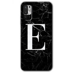 Poco M3 Pro Siyah Mermer Desenli E Harfi Baskılı Uyumlu Silikon Kılıf
