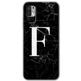 Poco M3 Pro Siyah Mermer Desenli F Harfi Baskılı Uyumlu Silikon Kılıf