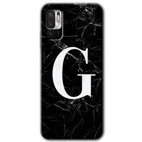 Poco M3 Pro Siyah Mermer Desenli G Harfi Baskılı Uyumlu Silikon Kılıf