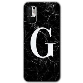 Poco M3 Pro Siyah Mermer Desenli G Harfi Baskılı Uyumlu Silikon Kılıf
