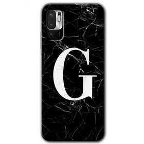 Poco M3 Pro Siyah Mermer Desenli G Harfi Baskılı Uyumlu Silikon Kılıf