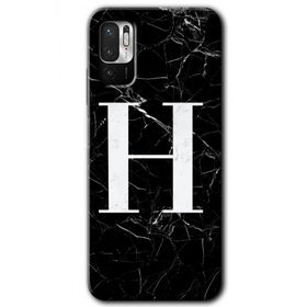Poco M3 Pro Siyah Mermer Desenli H Harfi Baskılı Uyumlu Silikon Kılıf